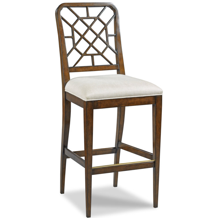 Transitional Bordeaux Tapering Wood Bar Stool with Pierced Fretwork Back