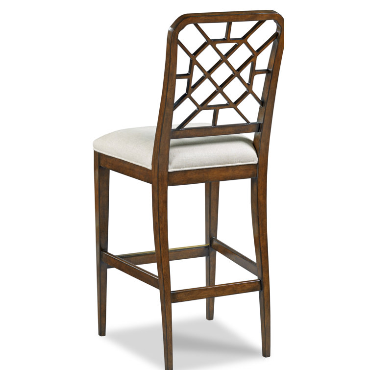 Transitional Bordeaux Tapering Wood Bar Stool with Pierced Fretwork Back