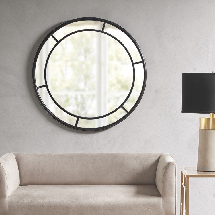 Katonah Round Black Iron Framed Wall Mirror