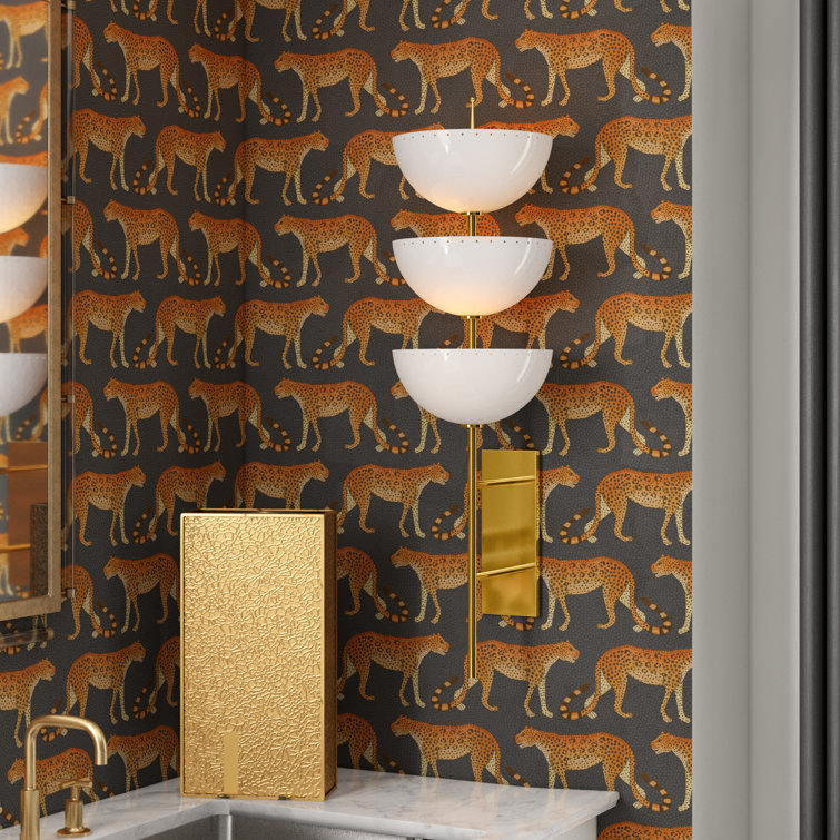 Ivory and Gold Brass 3-Light Wall Sconce