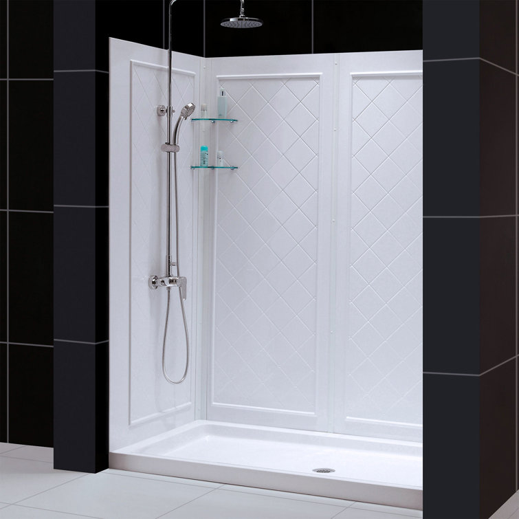 White Acrylic Square Alcove Shower Kit with Center Drain