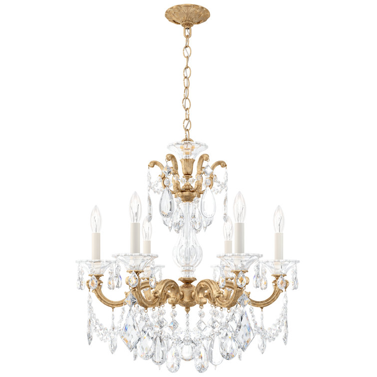 French Gold 6-Light Traditional Chandelier with Clear Heritage Crystals