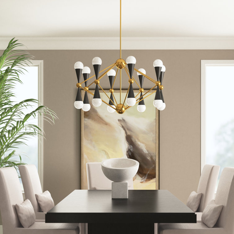 Caracas 16-Light Mid-Century Modern Black and Brass Chandelier