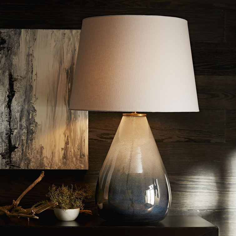Smoke Ombre Glass Table Lamp with White Linen Shade
