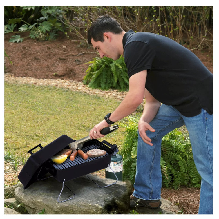 Compact Black Portable Propane Gas Grill with Chrome Grid