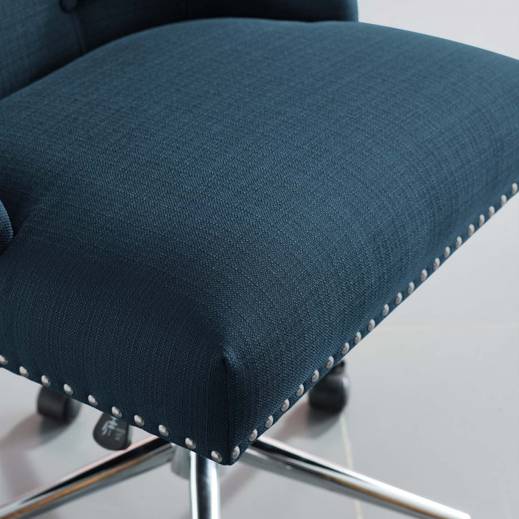 Azure Elegance Tufted Swivel Office Chair with Nailhead Trim