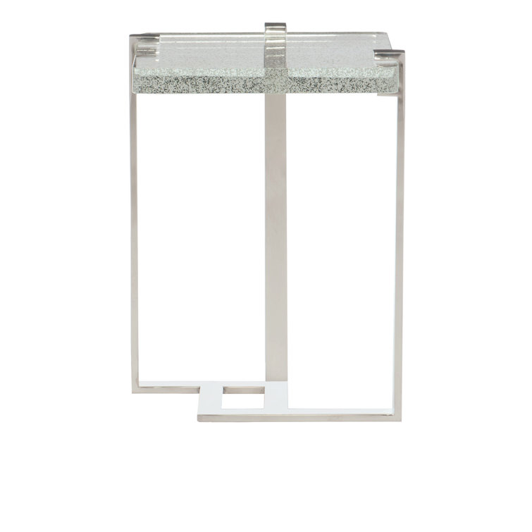 Transitional Silver Rectangular Metal and Glass End Table