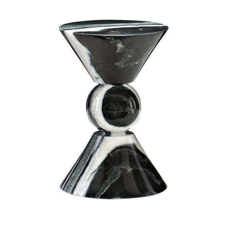 Transitional Black and White Round Stone End Table, 12"