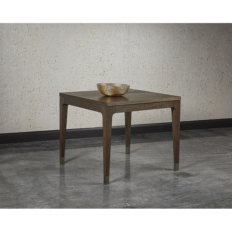 Square Brown Acacia Wood Dining Table with Chevron Pattern