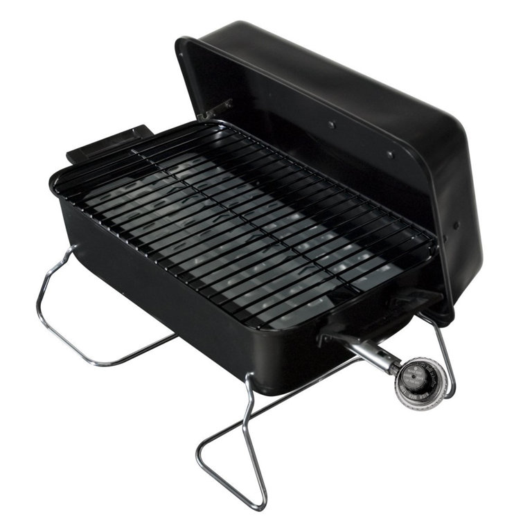 Compact Black Portable Propane Gas Grill with Chrome Grid