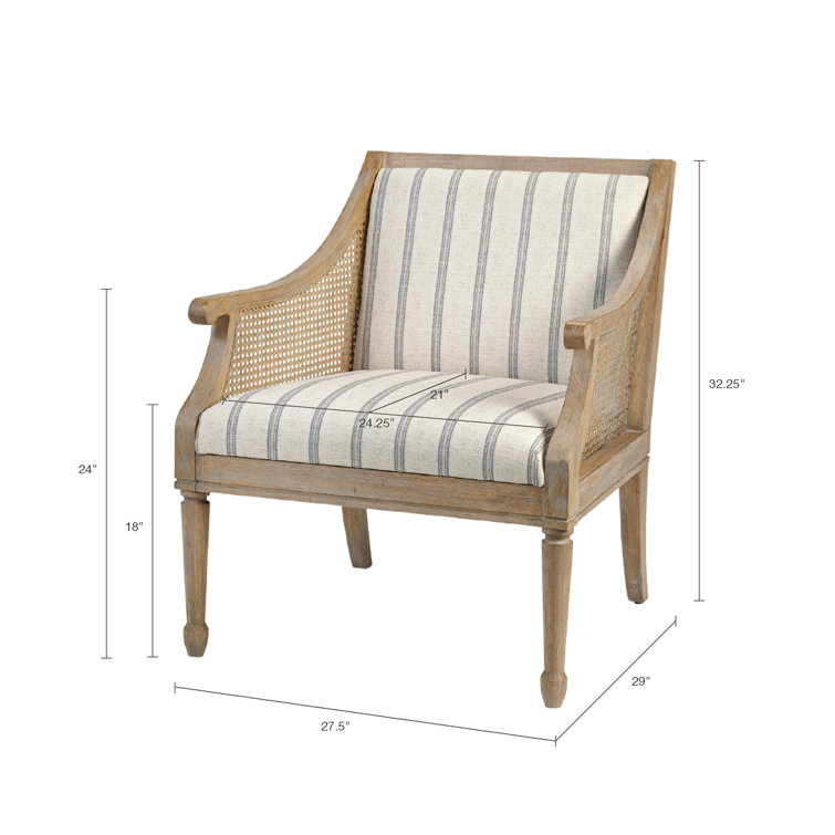 Beige Upholstered Accent Chair with Cane Webbed Arms