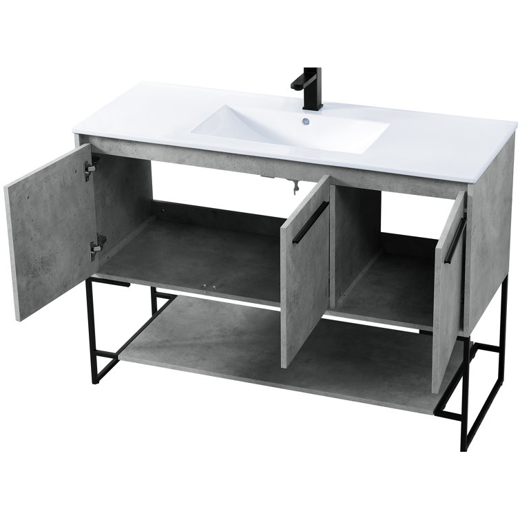 Concrete Gray 48'' Single Bathroom Vanity with Porcelain Top