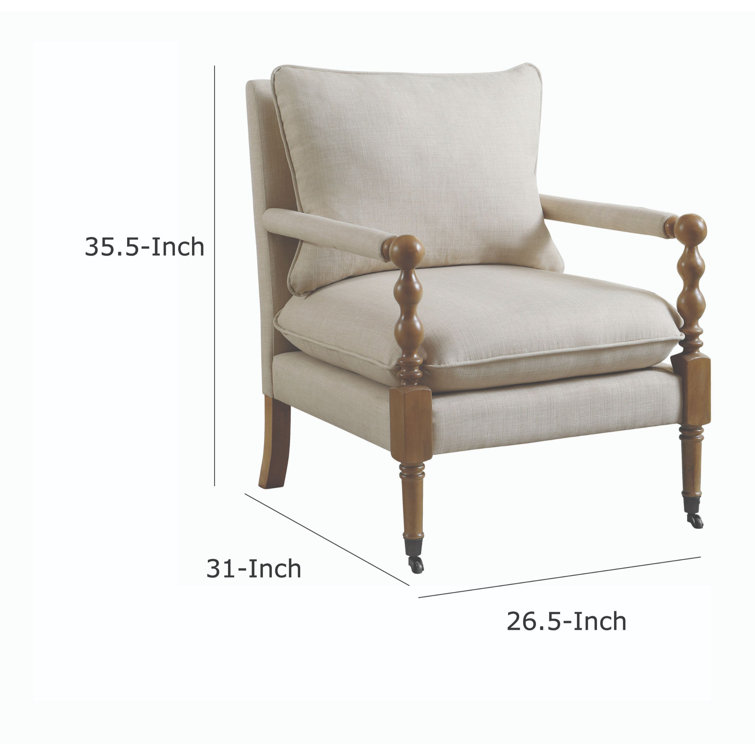 Beige Upholstered Wood Accent Chair with Turned Legs