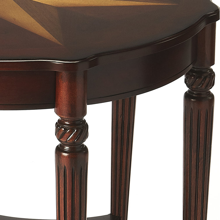 Traditional Round Cherry Wood Accent Table with Inlays