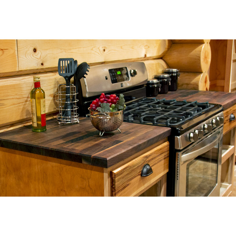 Blended Walnut Solid Wood Kitchen Island Countertop with Casters