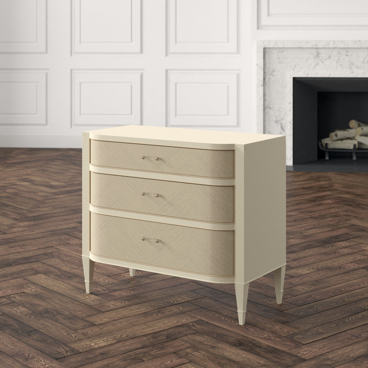 White and Heron Grey Transitional 3-Drawer Nightstand