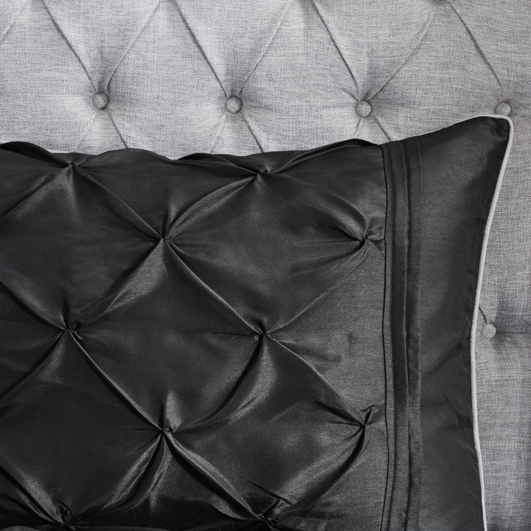 King Black Microfiber Pintuck Comforter Set with Decorative Pillows