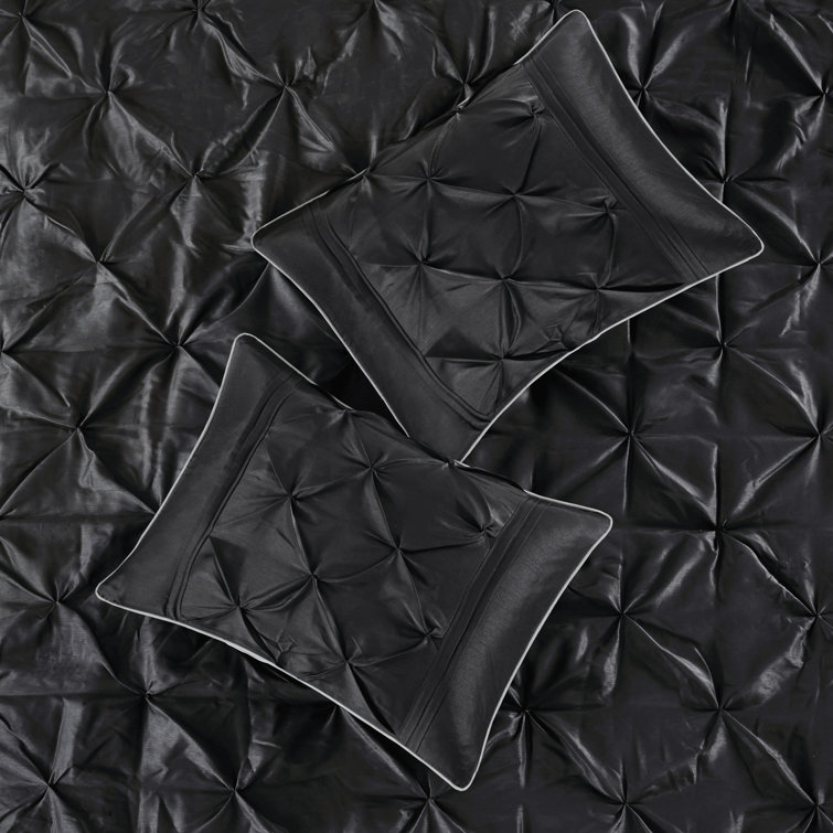 King Black Microfiber Pintuck Comforter Set with Decorative Pillows