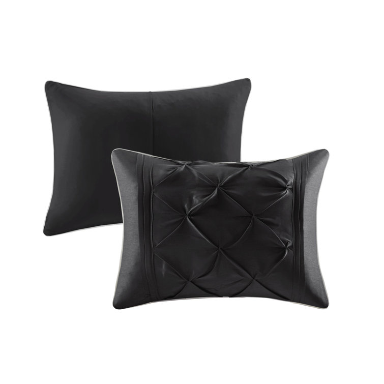 King Black Microfiber Pintuck Comforter Set with Decorative Pillows