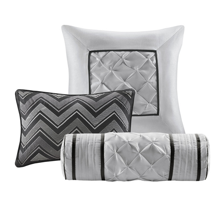 King Black Microfiber Pintuck Comforter Set with Decorative Pillows