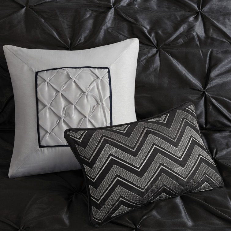 King Black Microfiber Pintuck Comforter Set with Decorative Pillows