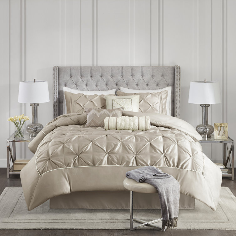 King Taupe Polyester 7-Piece Tufted Comforter Set