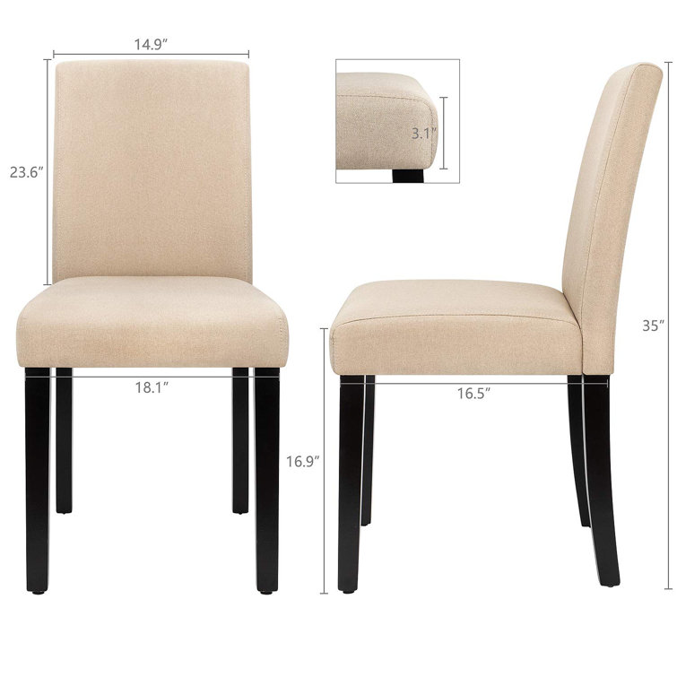Beige Linen Upholstered Oak Parsons Dining Chairs, Set of 4