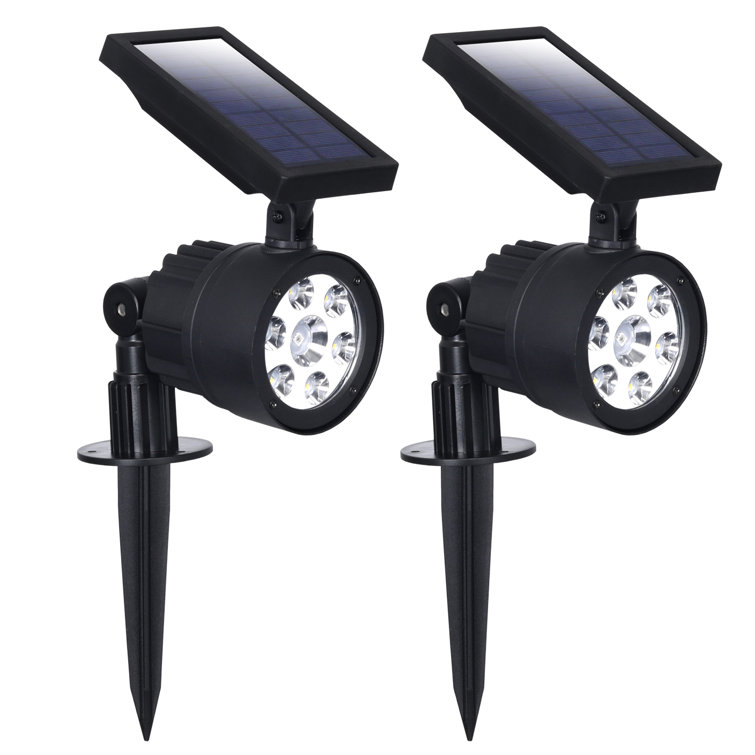 Black Solar Powered Adjustable LED Garden Spotlights, Set of 2