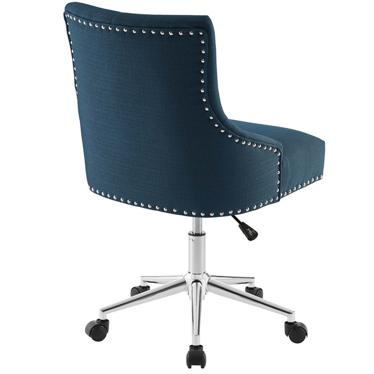 Azure Elegance Tufted Swivel Office Chair with Nailhead Trim