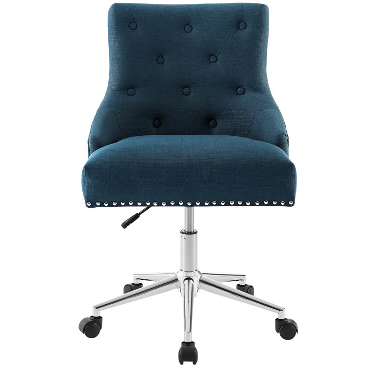 Azure Elegance Tufted Swivel Office Chair with Nailhead Trim