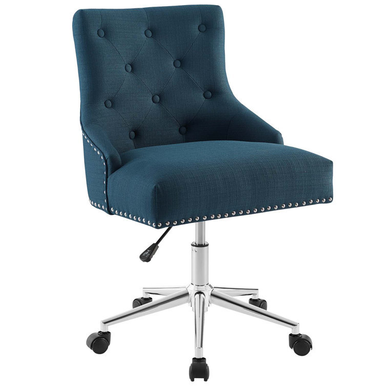 Azure Elegance Tufted Swivel Office Chair with Nailhead Trim