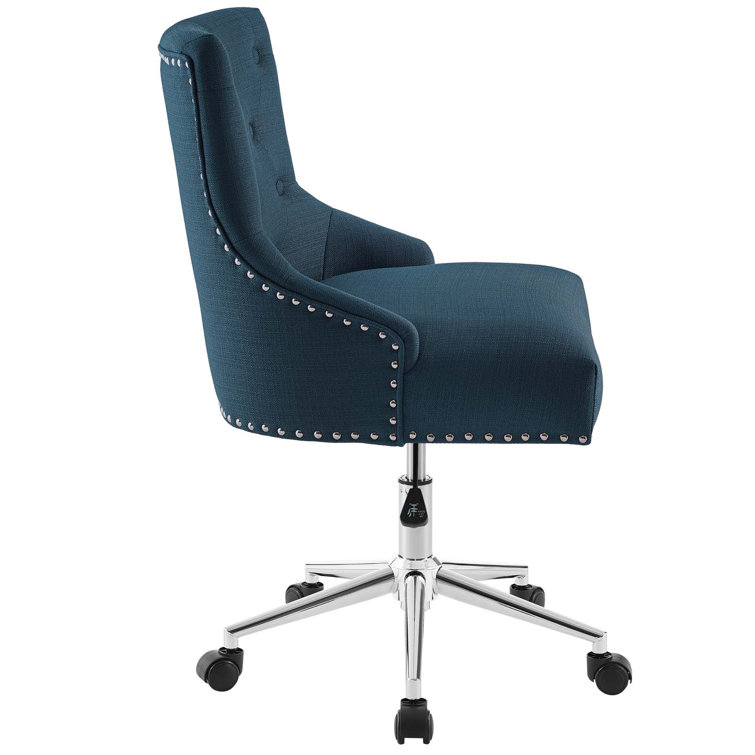 Azure Elegance Tufted Swivel Office Chair with Nailhead Trim