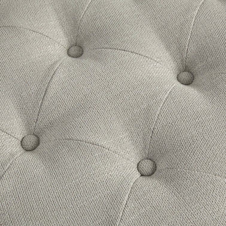 Clara Tufted Beige Linen Round Ottoman