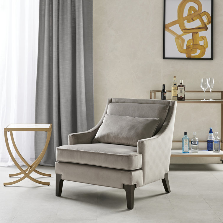 Anna Light Grey Velvet Armchair with Lumbar Pillow