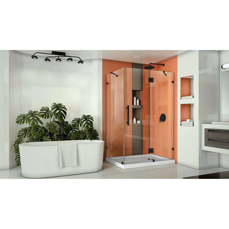 Quatra Lux 46" x 72" Frameless Hinged Shower Enclosure in Matte Black
