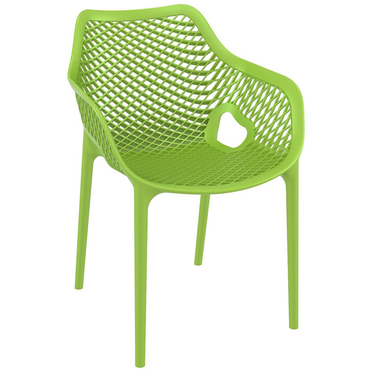 Tropical Green Plastic Stackable Outdoor Dining Chairs, Set of 2