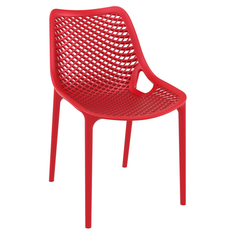 Red Stackable Plastic Outdoor Dining Chairs, Set of 2
