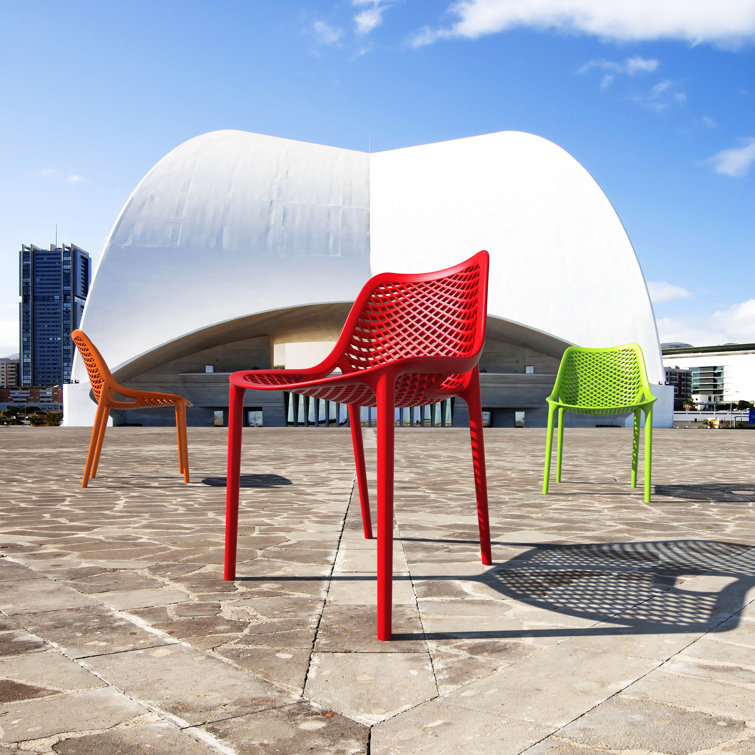 Red Stackable Plastic Outdoor Dining Chairs, Set of 2