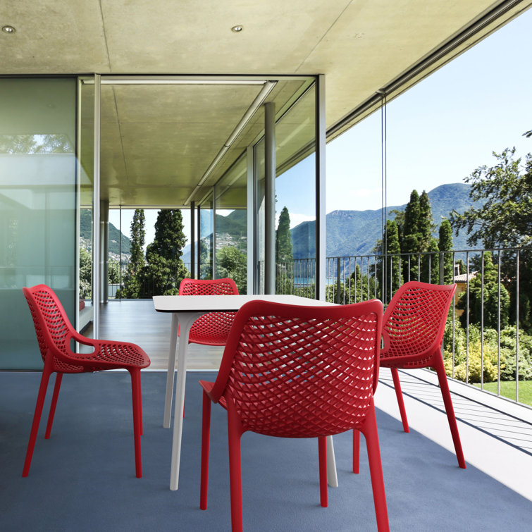 Red Stackable Plastic Outdoor Dining Chairs, Set of 2
