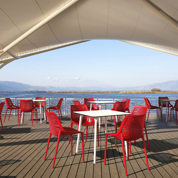 Red Stackable Plastic Outdoor Dining Chairs, Set of 2