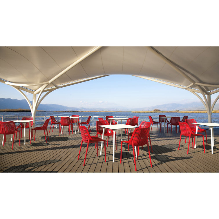 Red Stackable Plastic Outdoor Dining Chairs, Set of 2