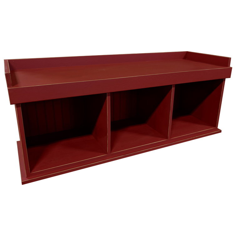 Old Red Pine Upholstered Storage Bench with Cubby