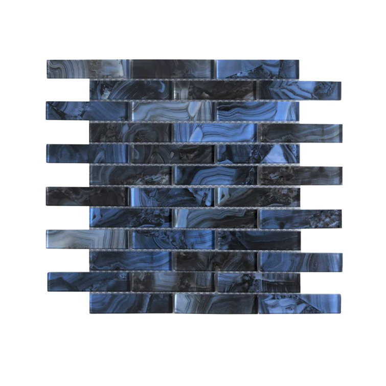 Blue and Gray Polished Glass Mosaic Wall Tile
