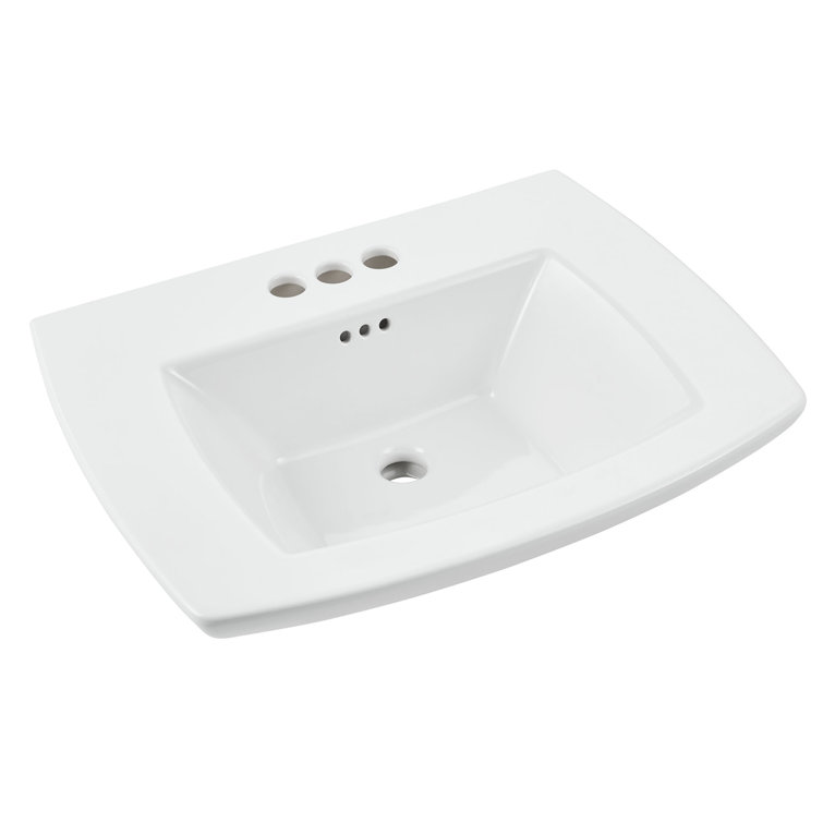 White Ceramic Rectangular Pedestal Bathroom Sink with Overflow