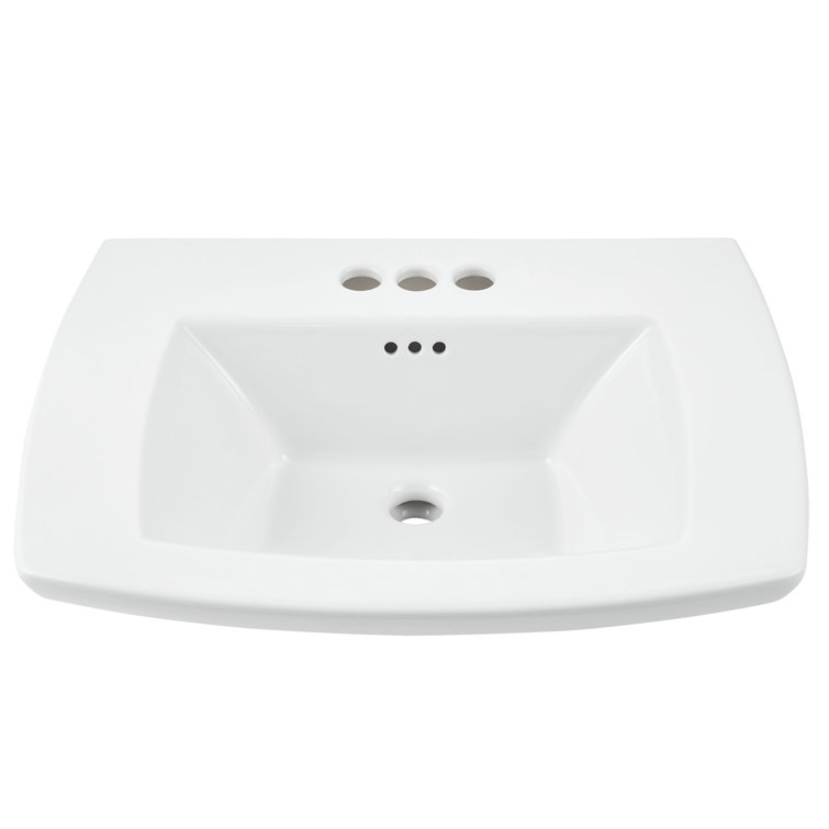 White Ceramic Rectangular Pedestal Bathroom Sink with Overflow