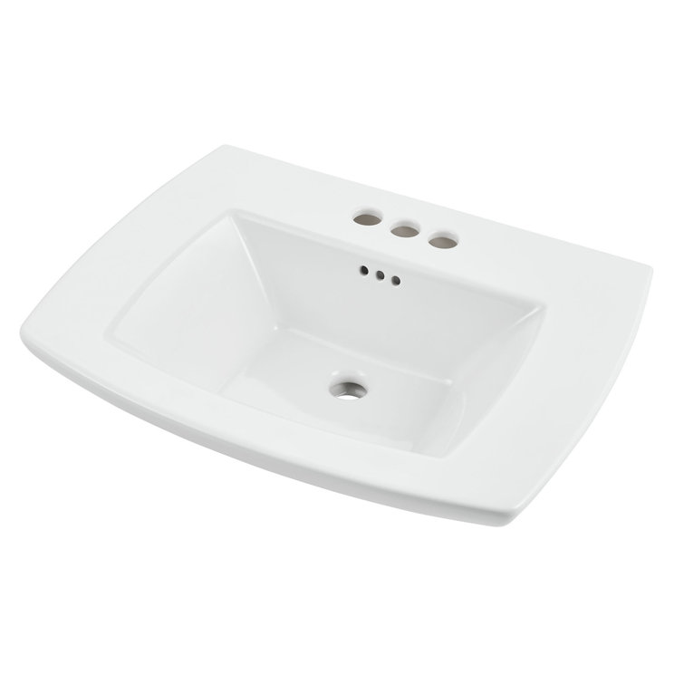 White Ceramic Rectangular Pedestal Bathroom Sink with Overflow