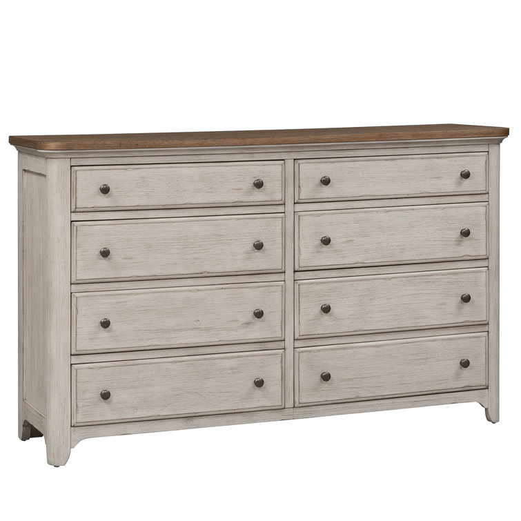 Farmhouse White 8-Drawer Dresser with Mirror