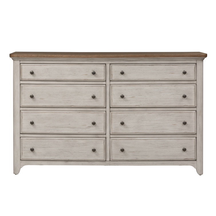 Farmhouse White 8-Drawer Dresser with Mirror