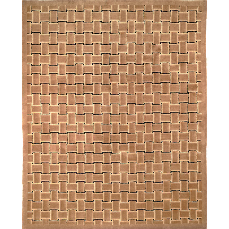 Hand-Knotted Geometric Brown Wool Area Rug 5' x 7'