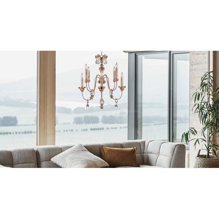 Elegant Mignon 8-Light Gold and Cream Crystal Chandelier